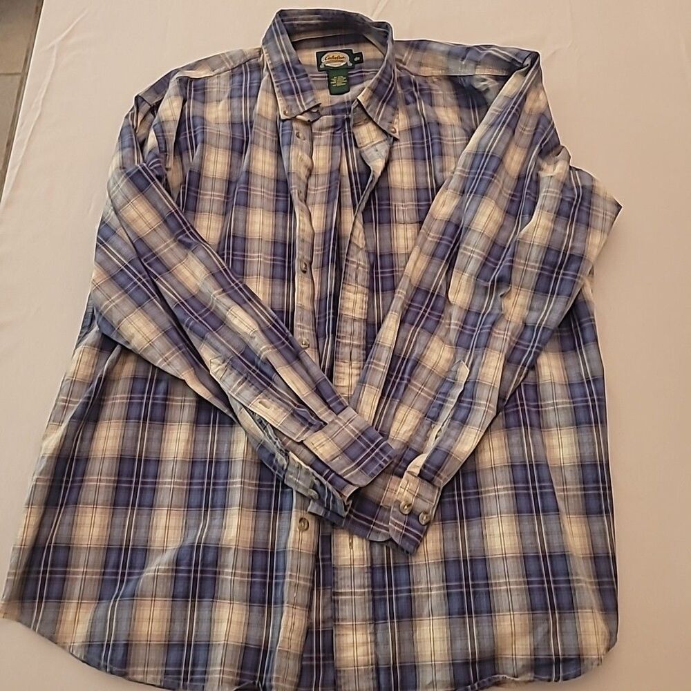 Cabela's Shirt Long Sleeve Button Front Pocket Plaid Outdoor Work Cotton Mens LG